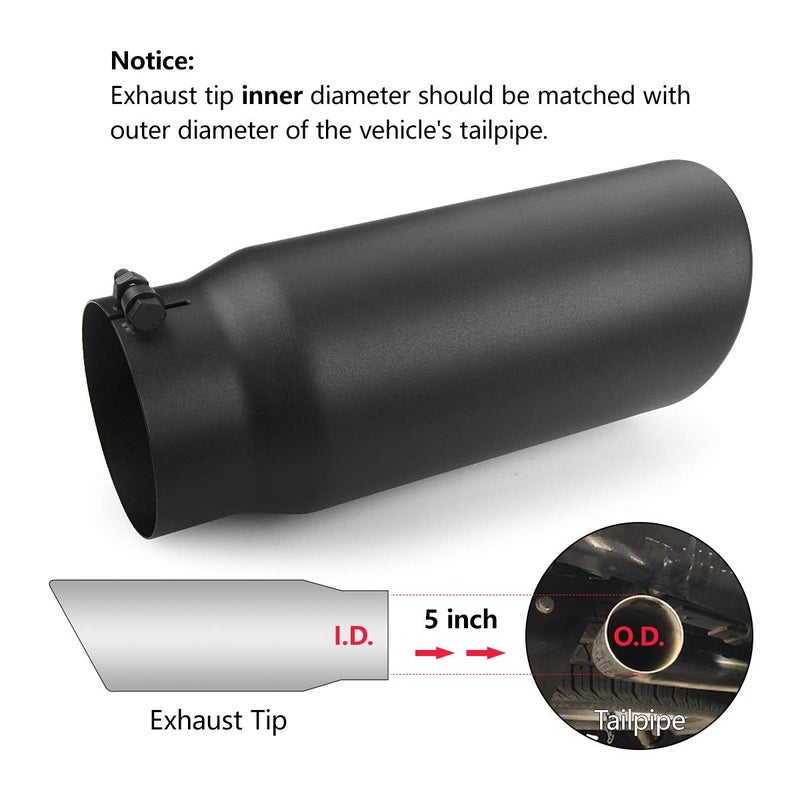 A-KARCK Exhaust Tip 5" Inlet, A-KARCK Exhaust Tailpipe Tip 5" Inlet 6" Outlet 15" Long Black Coating Bolt On for Pickup Truck Tailpipe - Image 5
